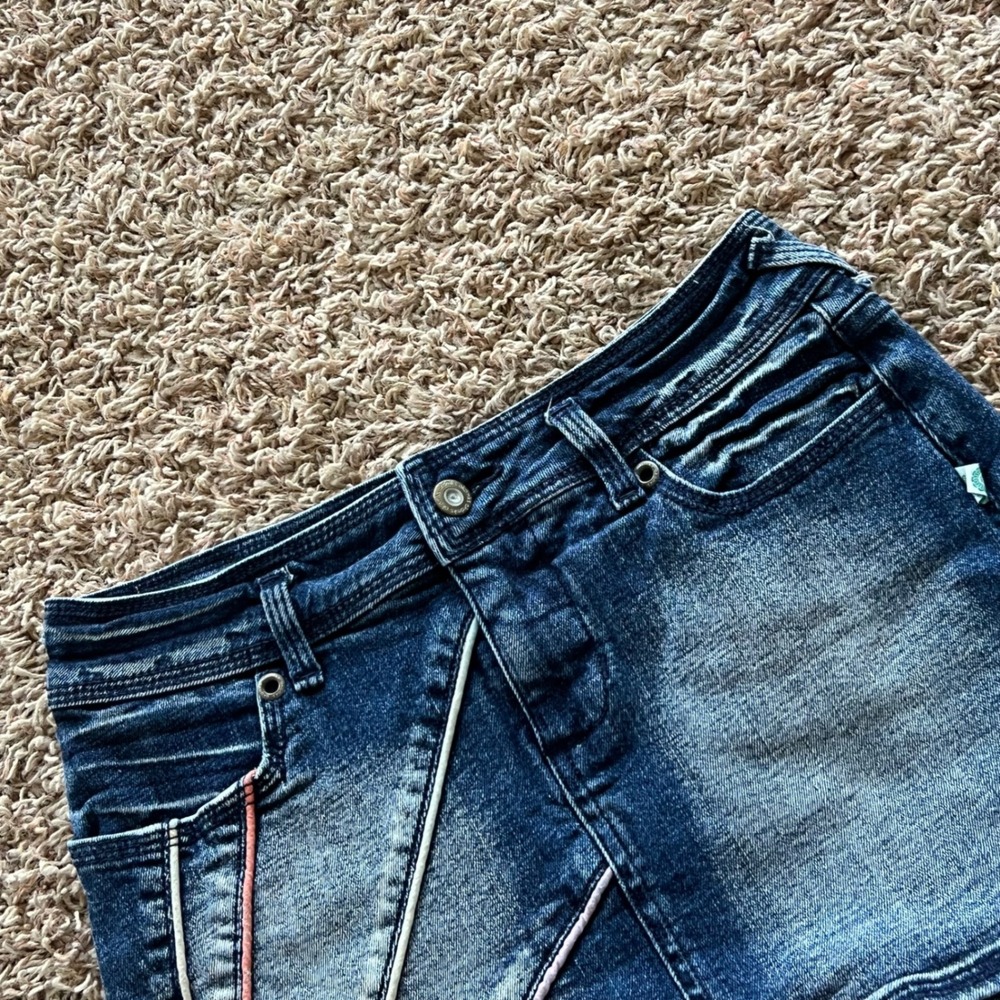Akademiks‎ AKDMKS Denim Mini Micro Skirt Dark Wash Y2K Piping Blue Women's